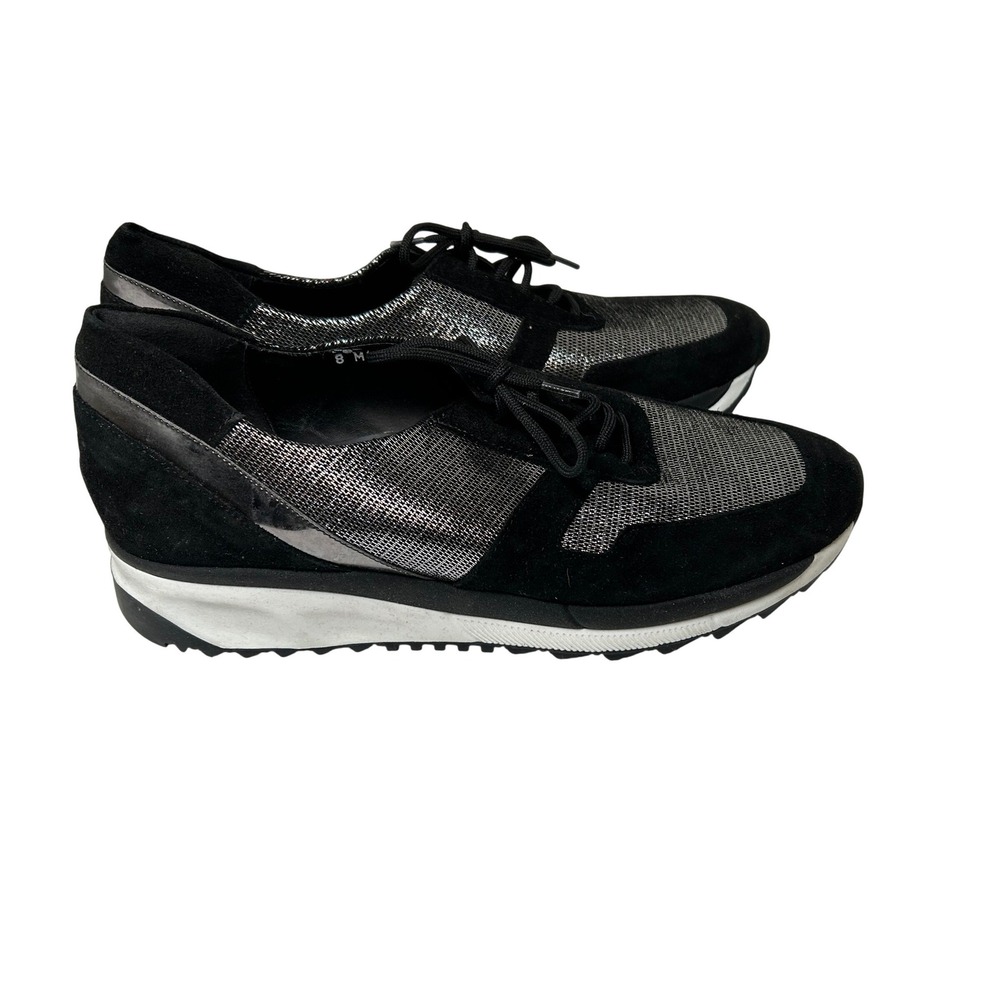 Sesto Meucci Sneakers Women's 8M Black Silver Metallic Suede Shoes Made in Italy